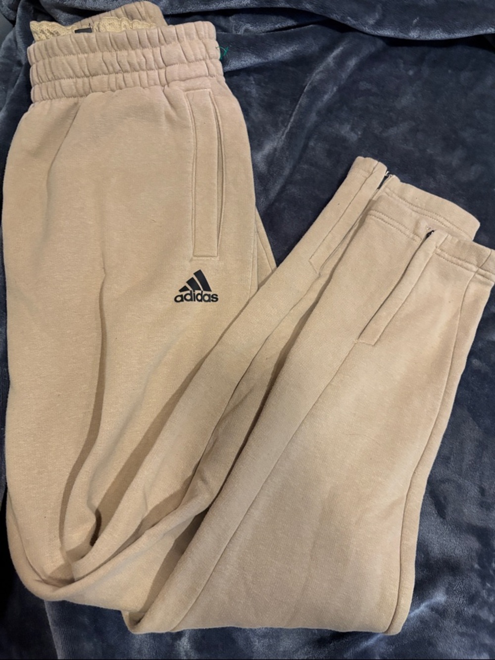 adidas Tan Fleece Joggers with Black Logo